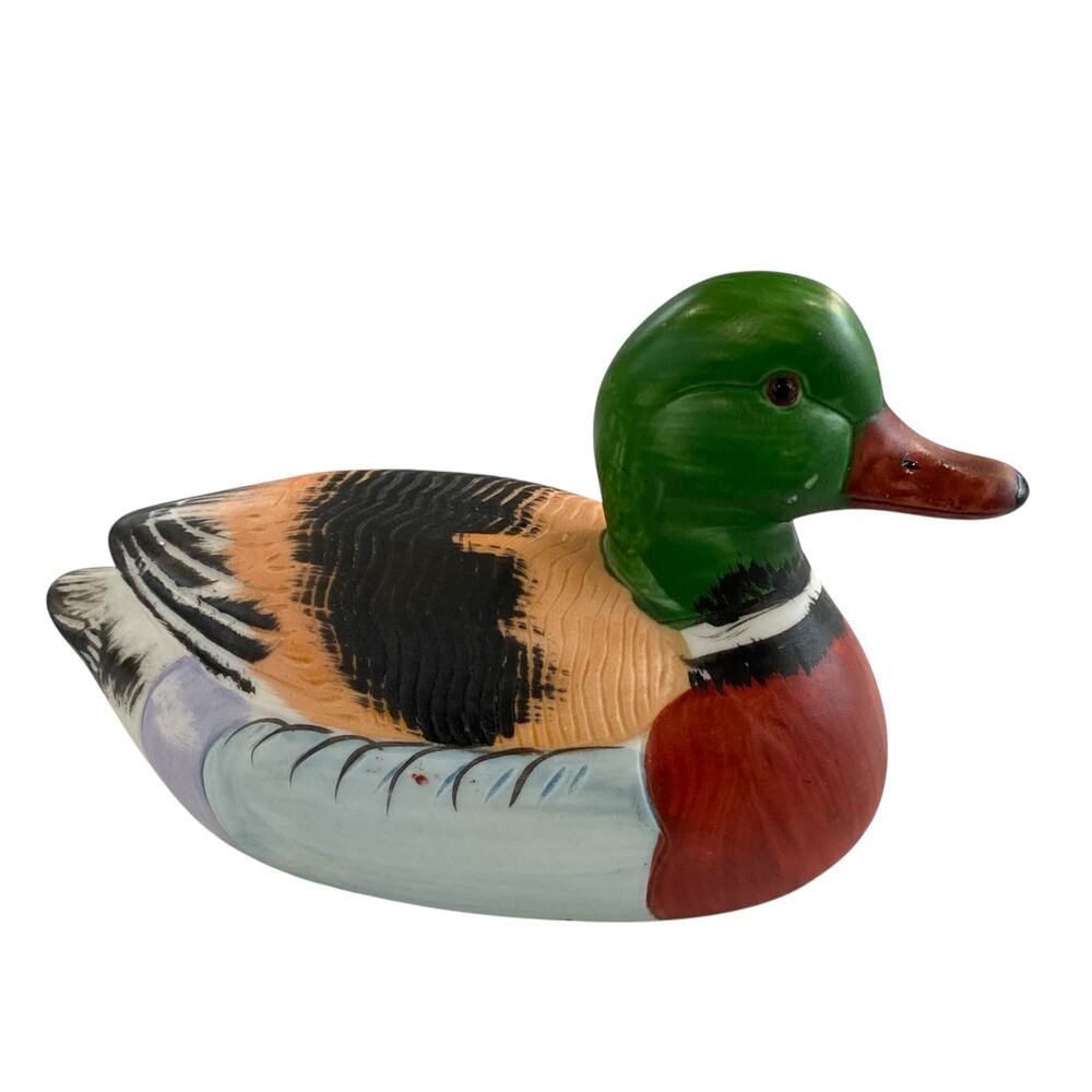 Vintage 3" Tall 1984 Enesco Colorful Porcelain Duck Figurine Made in Taiwan